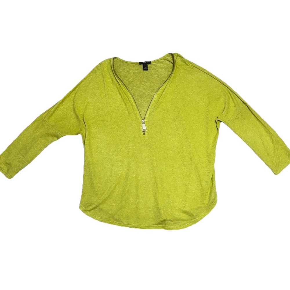 Women's Alfani V-Neck Zip Up Top Size M Green